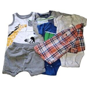Boys 6 Month 6 Piece Lot 3 Bodysuits 1 Plaid Shirt 1 Shirt/ Short Set